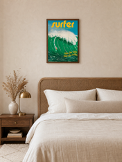 Surfer Wave Wall Art Print – Ride the Tide Design - dark wood framed
