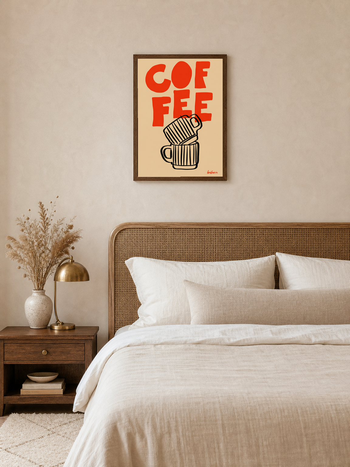 COFFEE Typography Wall Art Print - dark wood framed
