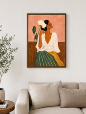 Feminine Floral Portrait Wall Art Print - dark wood framed