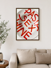 Pasta Sex Wine Typography Wall Art Print - dark wood framed