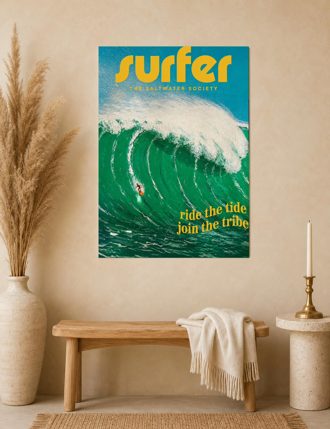Surfer Wave Wall Art Print – Ride the Tide Design - unframed mockup