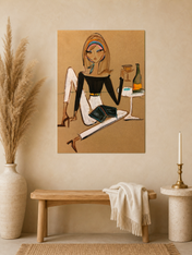 Chic Woman with Wine Fashion Wall Art Print - unframed mockup