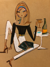 Chic Woman with Wine Fashion Wall Art Print - unframed