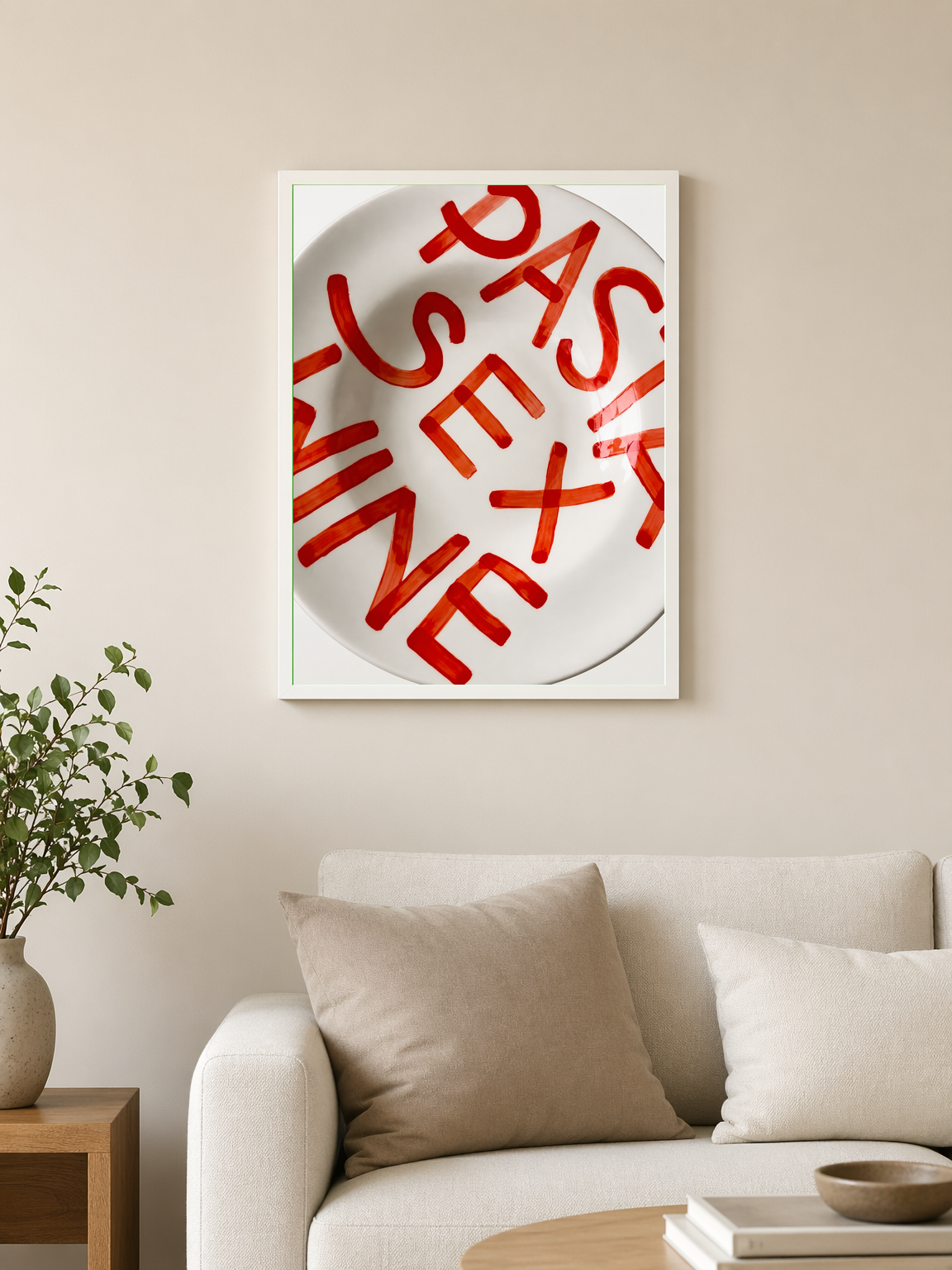 Pasta Sex Wine Typography Wall Art Print - white framed