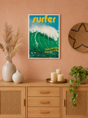 Surfer Wave Wall Art Print – Ride the Tide Design - white framed