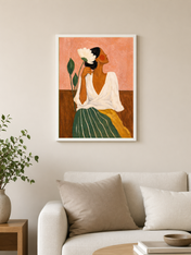Feminine Floral Portrait Wall Art Print - white framed