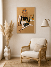 Chic Woman with Wine Fashion Wall Art Print - wood framed poster