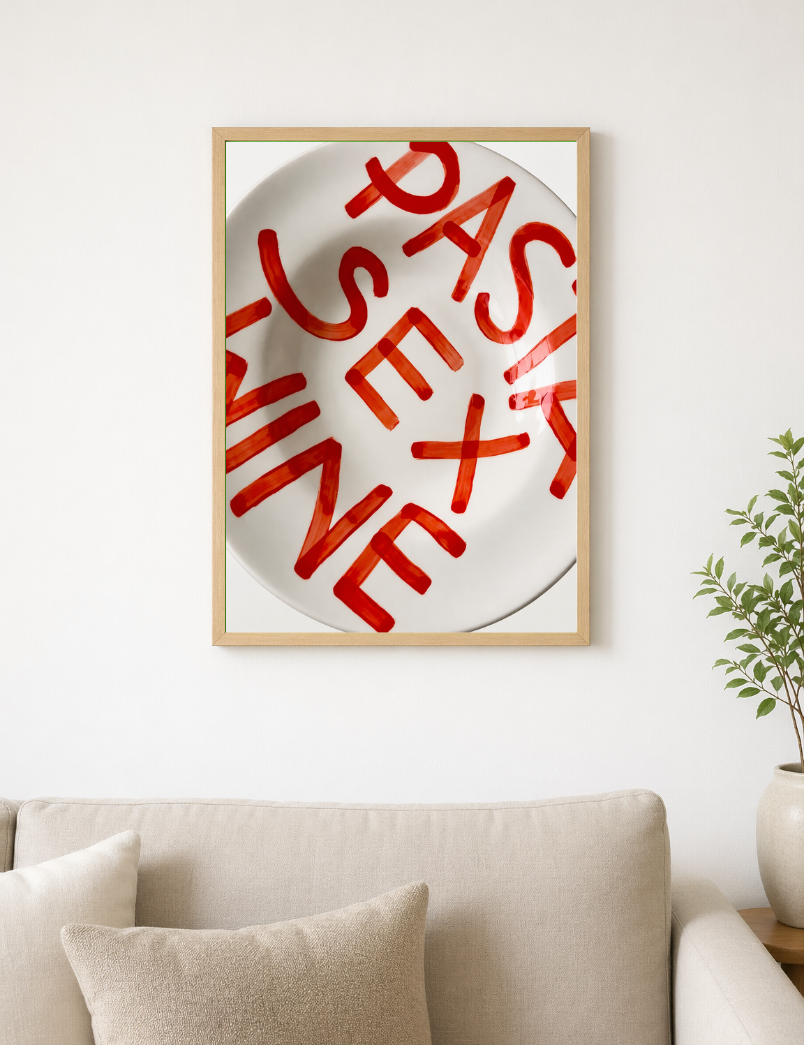 Pasta Sex Wine Typography Wall Art Print - wood framed poster