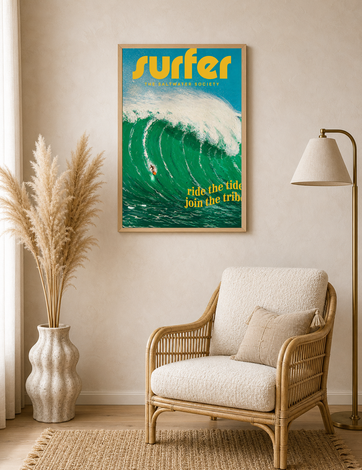 Surfer Wave Wall Art Print – Ride the Tide Design - wood framed poster