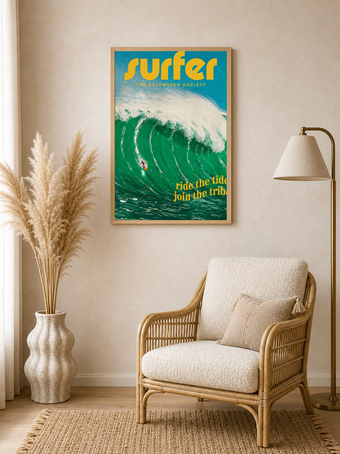 Surfer Wave Wall Art Print – Ride the Tide Design - wood framed poster