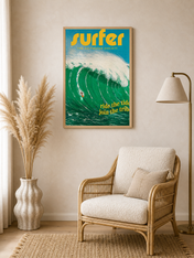 Surfer Wave Wall Art Print – Ride the Tide Design - wood framed poster