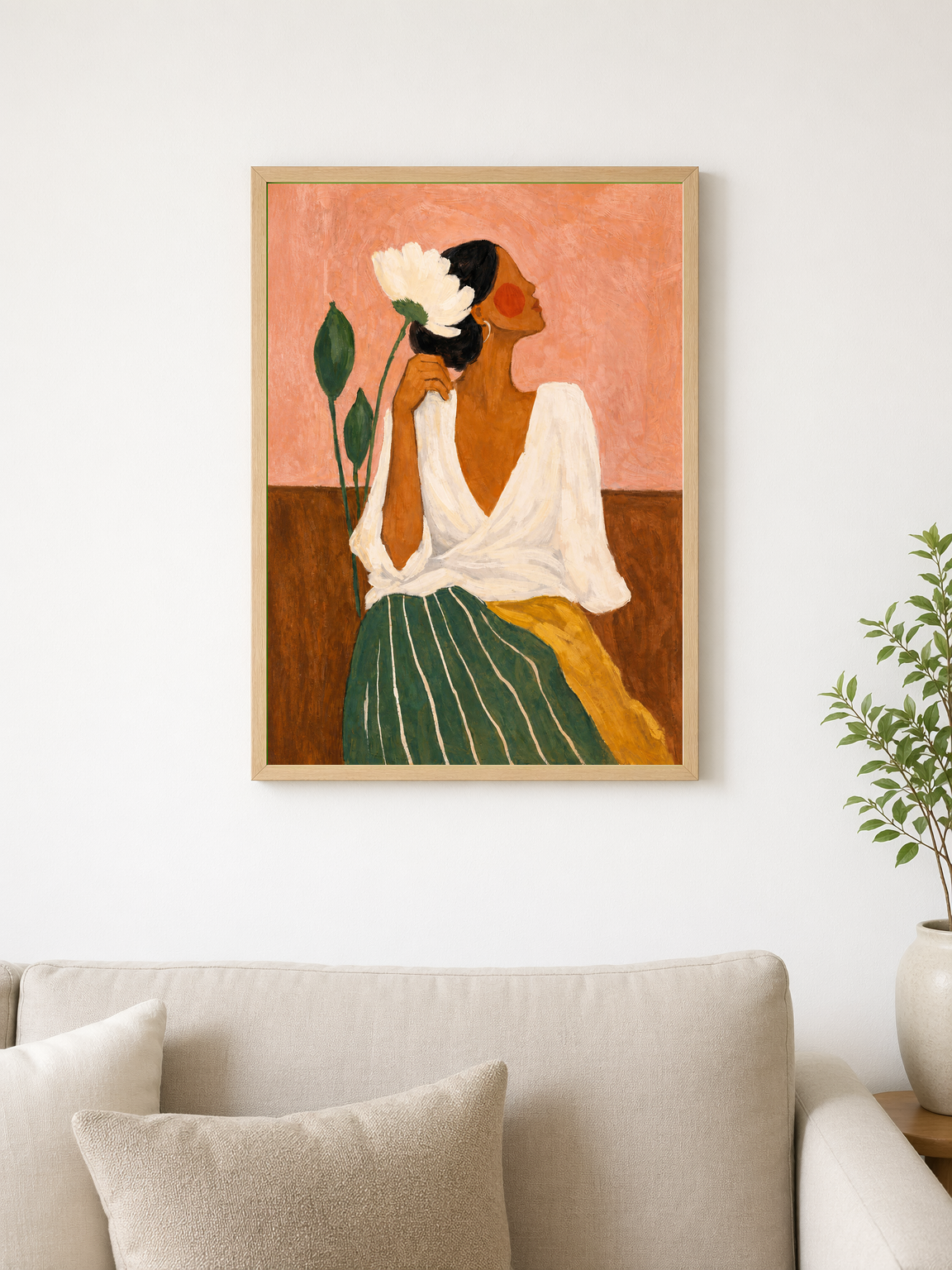 Feminine Floral Portrait Wall Art Print - wood framed poster