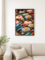 Striped Beach Umbrellas Wall Art Print - black framed