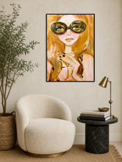 Chic Girl Portrait Wall Art Print with Sunglasses - black framed