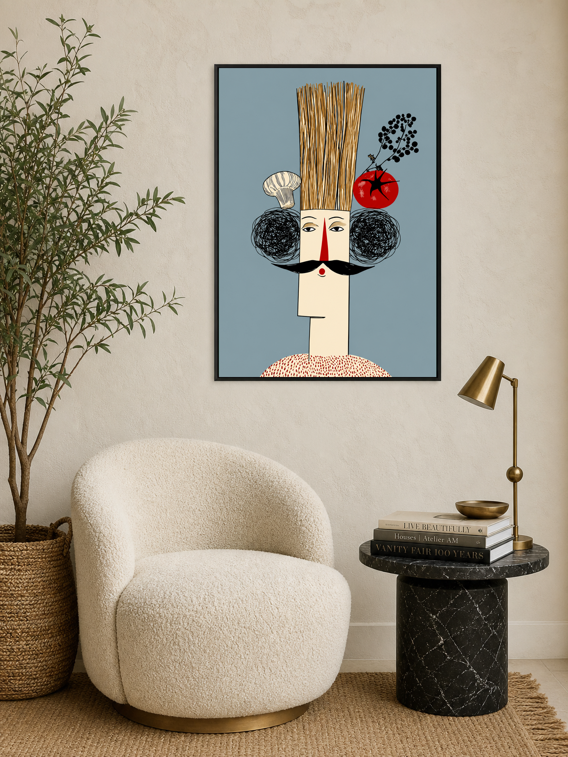 Whimsical Chef Portrait Wall Art Print - black framed