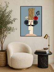 Whimsical Chef Portrait Wall Art Print - black framed