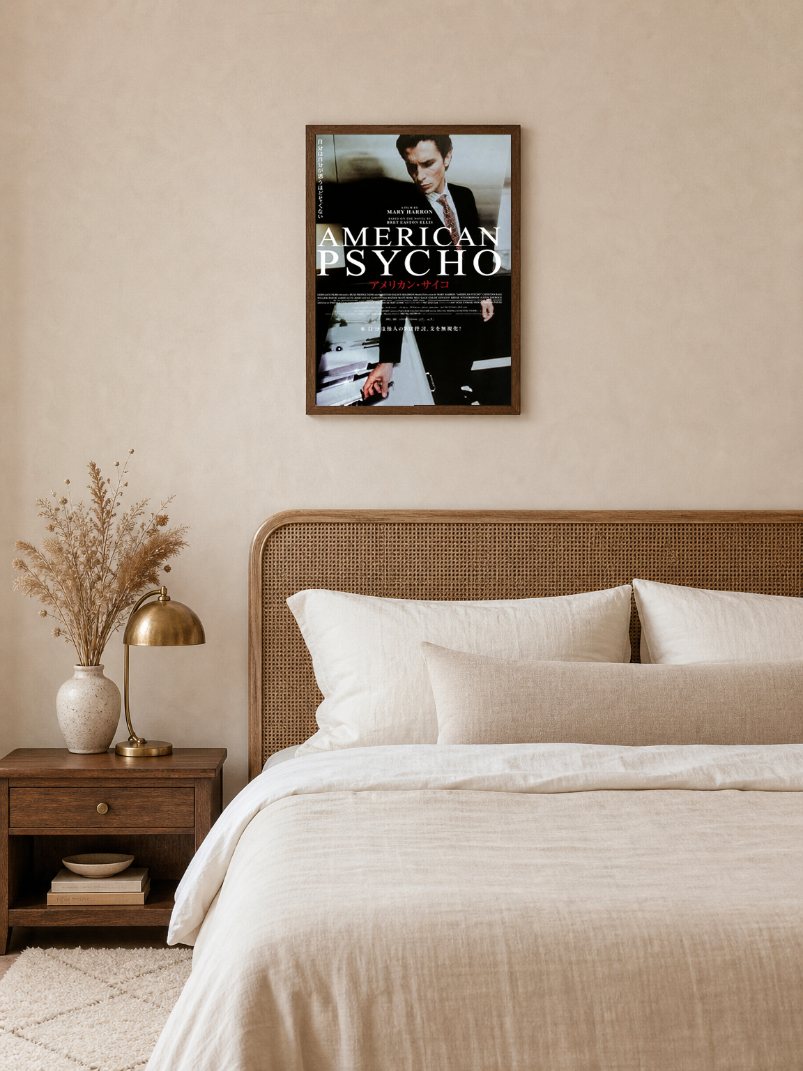 American Psycho Japanese Poster Wall Art Print - dark wood framed
