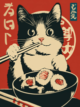Kawaii Sushi Cat Japanese Wall Art Print