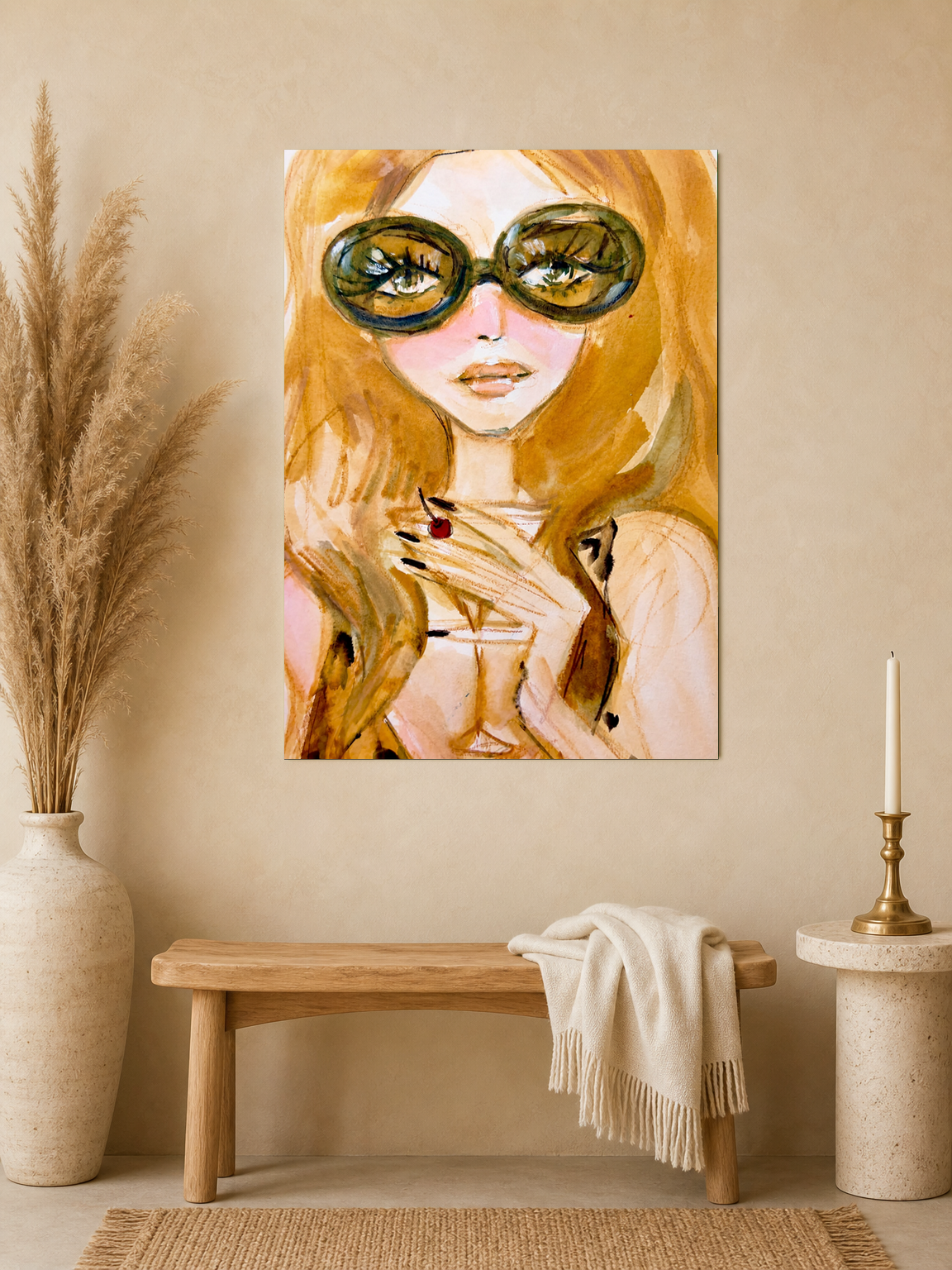 Chic Girl Portrait Wall Art Print with Sunglasses - unframed mockup