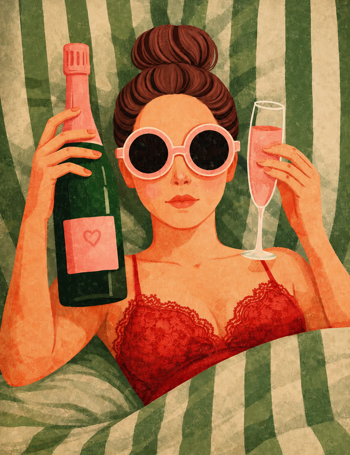 Glam Champagne Girl Wall Art Print - unframed