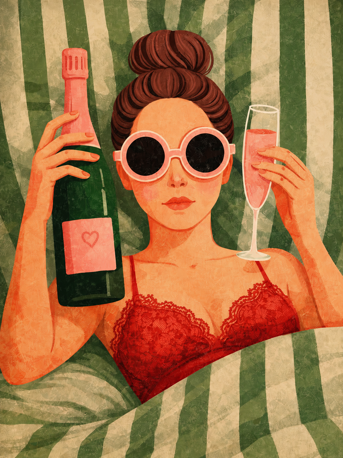 Glam Champagne Girl Wall Art Print - unframed