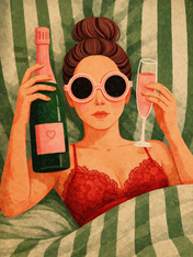 Glam Champagne Girl Wall Art Print - unframed