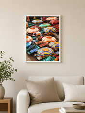 Striped Beach Umbrellas Wall Art Print - white framed