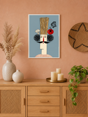 Whimsical Chef Portrait Wall Art Print - white framed