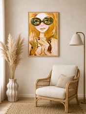 Chic Girl Portrait Wall Art Print with Sunglasses - wood framed poster