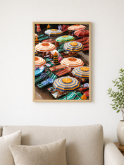 Striped Beach Umbrellas Wall Art Print - wood framed poster