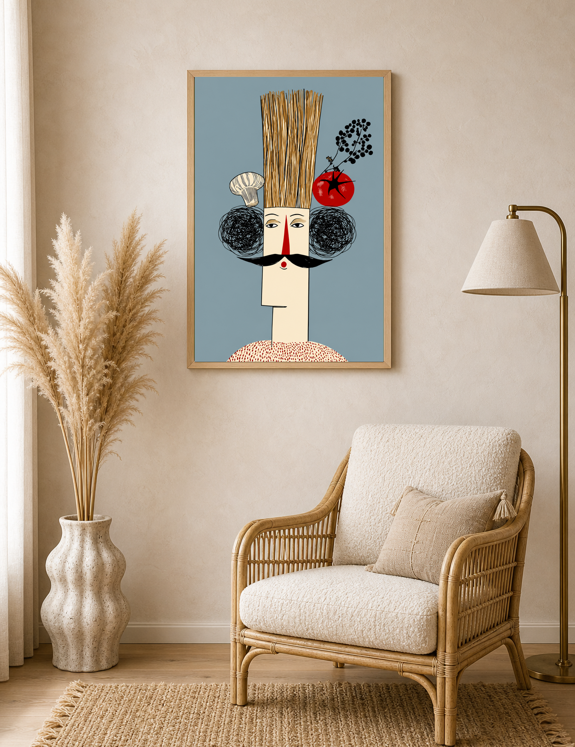 Whimsical Chef Portrait Wall Art Print - wood framed poster