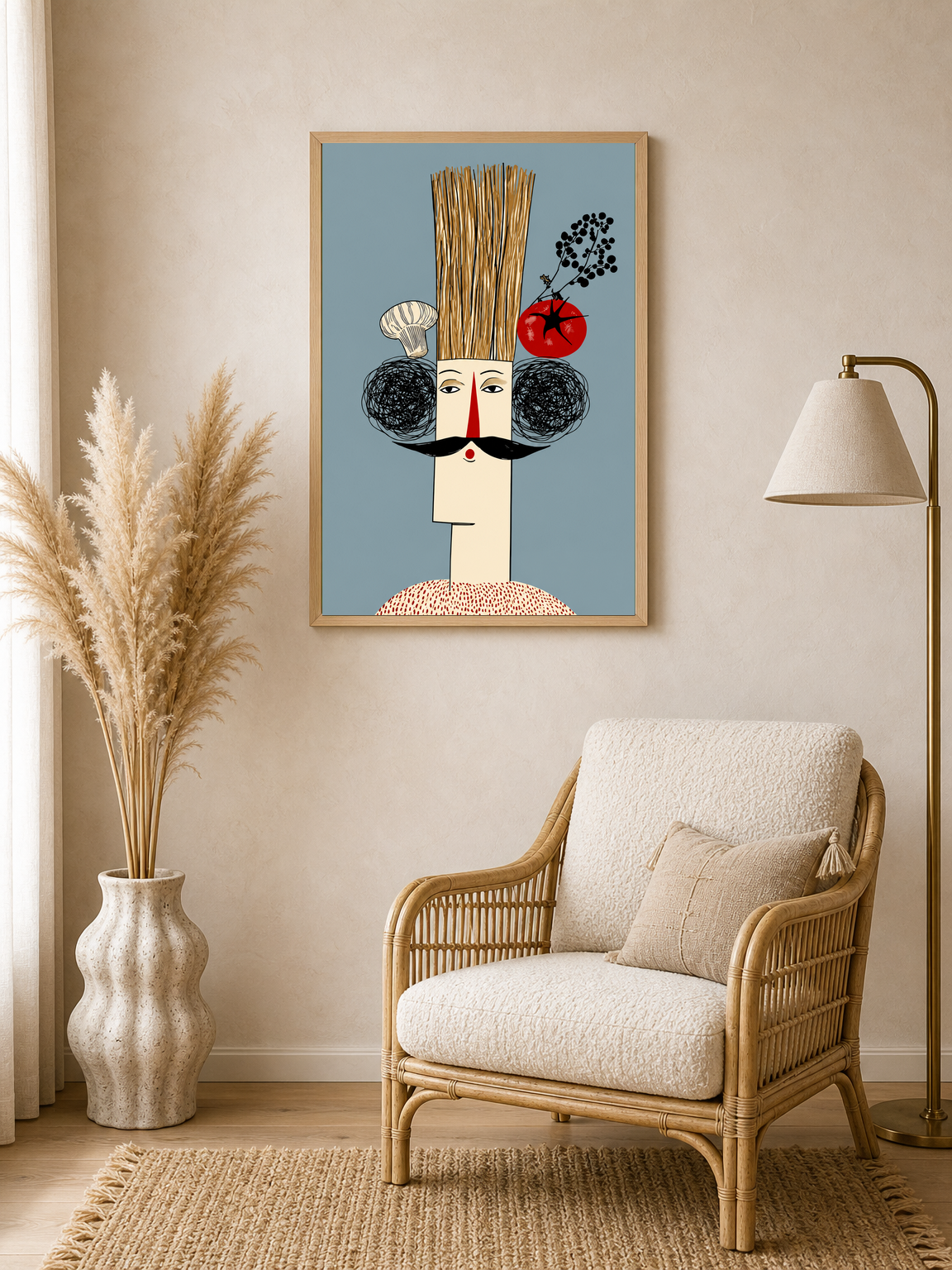 Whimsical Chef Portrait Wall Art Print - wood framed poster