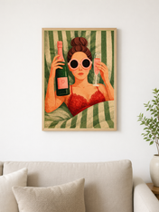 Glam Champagne Girl Wall Art Print - wood framed poster