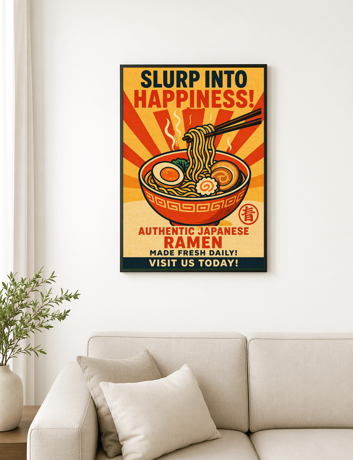 Slurp Into Happiness Japanese Ramen Wall Art Print - black framed