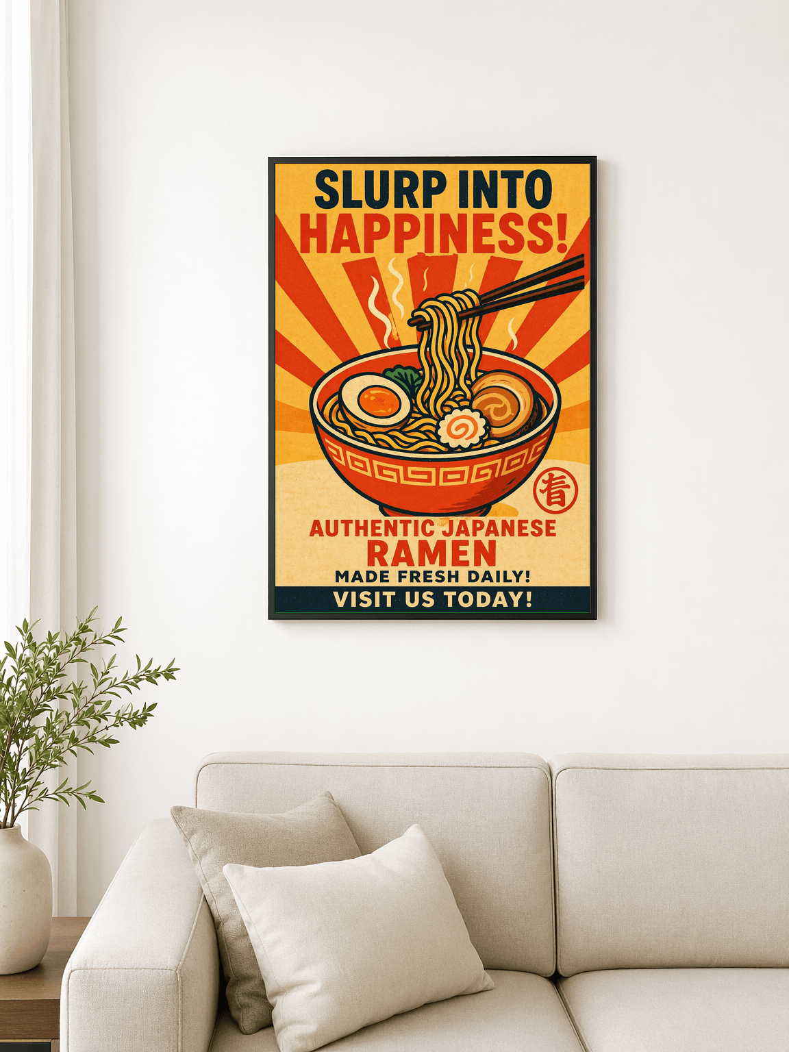 Slurp Into Happiness Japanese Ramen Wall Art Print - black framed