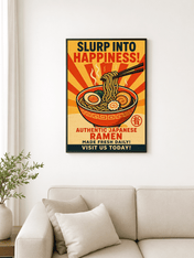 Slurp Into Happiness Japanese Ramen Wall Art Print - black framed