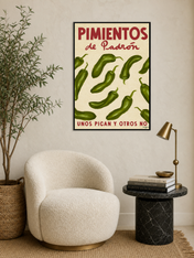 Pimientos de Padrón Kitchen Wall Art Print - black framed
