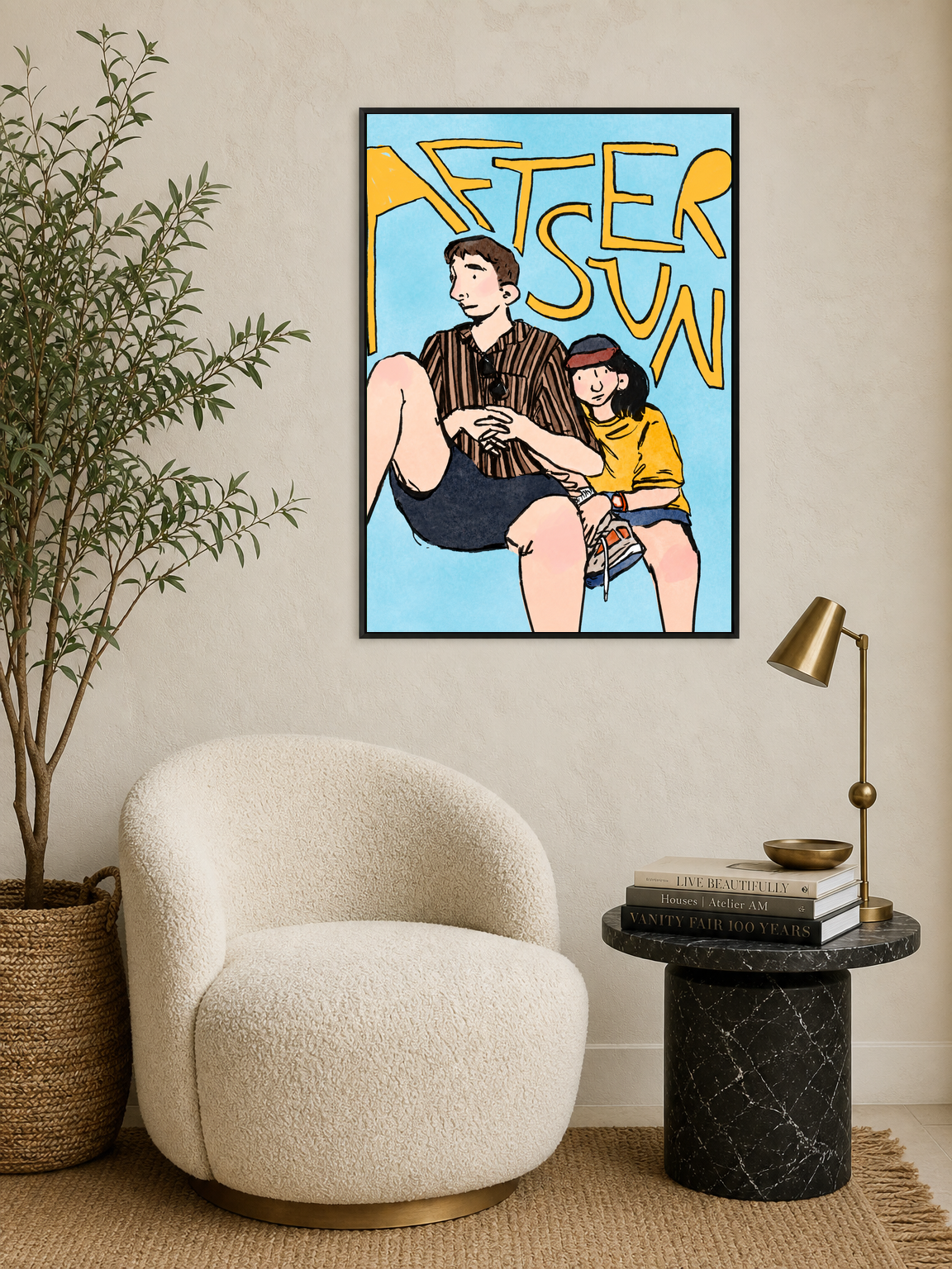 Aftersun Illustrated Wall Art Print - black framed