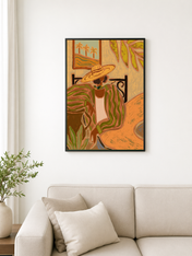 Tropical Woman in Hat Wall Art Print - black framed
