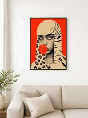Pop Surreal Leopard Girl Wall Art Print - black framed