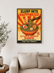 Slurp Into Happiness Japanese Ramen Wall Art Print - dark wood framed