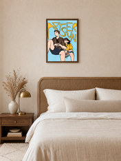 Aftersun Illustrated Wall Art Print - dark wood framed