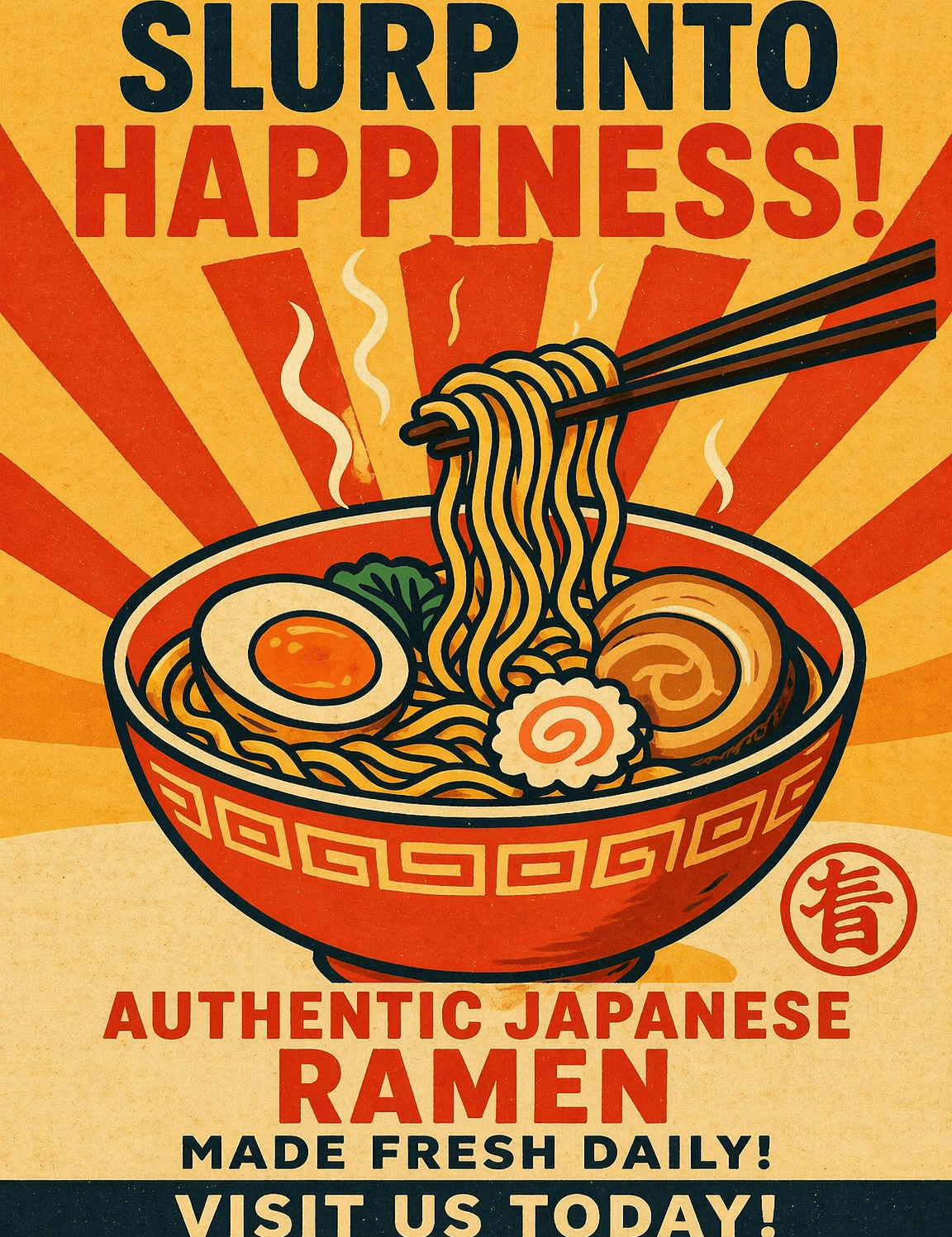 Slurp Into Happiness Japanese Ramen Wall Art Print - unframed