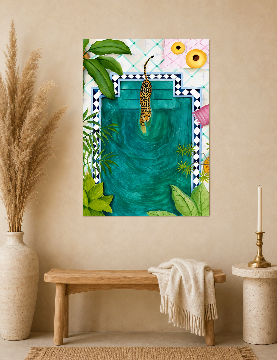 Leopard Poolside Tropical Wall Art Print - unframed mockup