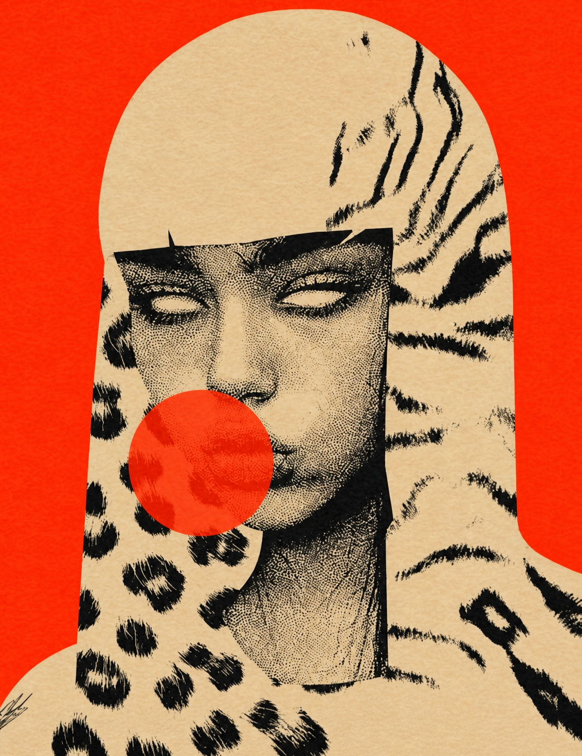 Pop Surreal Leopard Girl Wall Art Print - unframed