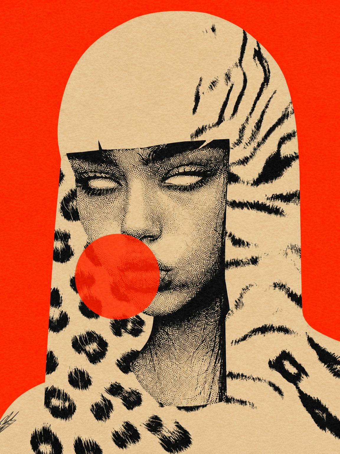 Pop Surreal Leopard Girl Wall Art Print - unframed