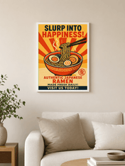 Slurp Into Happiness Japanese Ramen Wall Art Print - white framed
