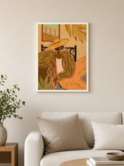 Tropical Woman in Hat Wall Art Print - white framed