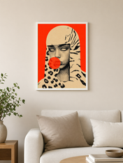 Pop Surreal Leopard Girl Wall Art Print - white framed