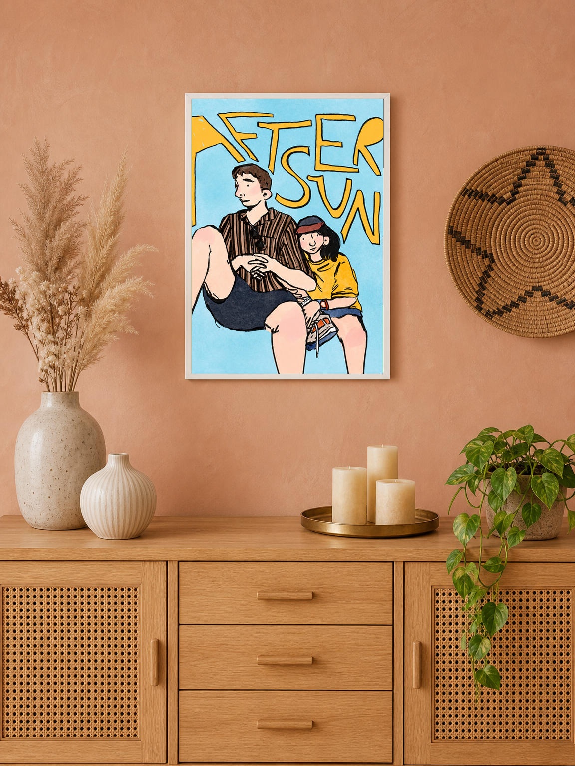 Aftersun Illustrated Wall Art Print - white framed